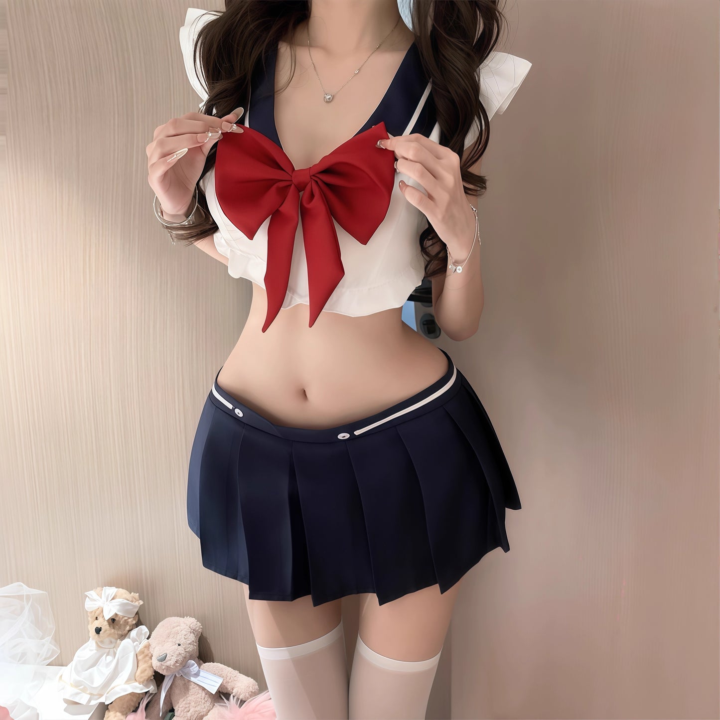 Sensual Lingerie Nightclub Bowknot Sexy Sailor Uniform - Campus Temptation Pure Desire JK Set