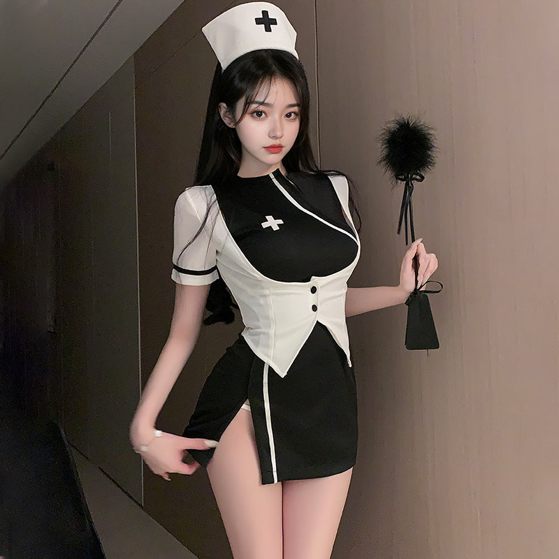 Sexy Halloween Nurse Uniform Bodycon Skirt Tear-Away Cosplay Lingerie Set