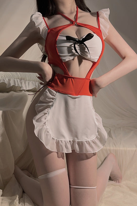 Cute Japanese Style Maid Uniform Lingerie Set with Open Design