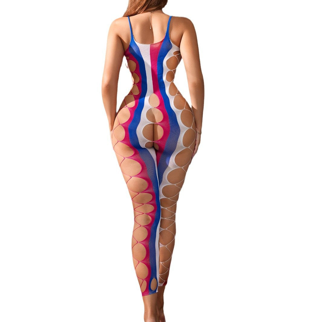 Cut-Out Bodycon Lingerie Bodysuit in Red, White & Blue