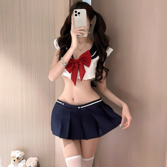 Sensual Lingerie Nightclub Bowknot Sexy Sailor Uniform - Campus Temptation Pure Desire JK Set