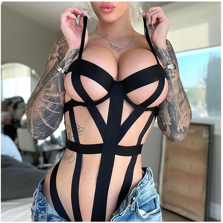 Sexy Three-Point Cut-Out Lace-Up Bondage Lingerie Set