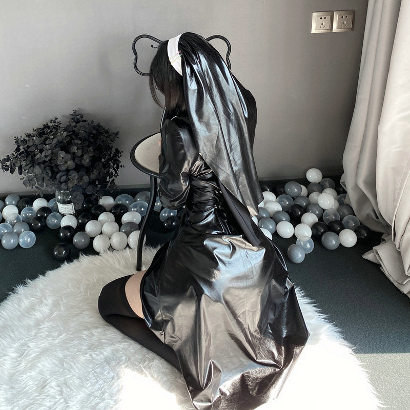 Sexy Patent Leather Halloween Cross Nun Roleplay Lingerie Costume