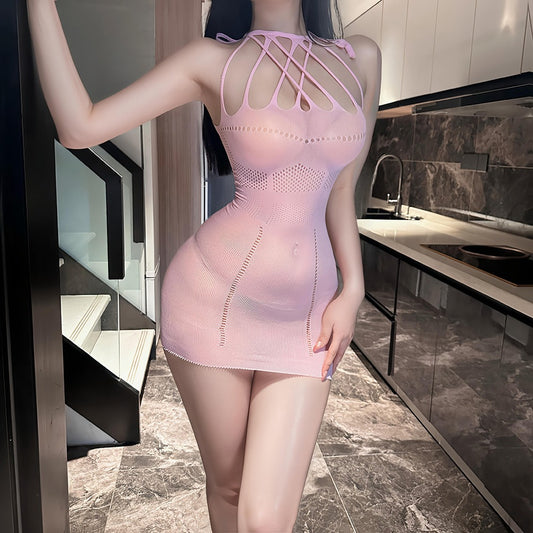 Skir Siren Halter Mesh Bodycon Miniklänning – Utskuren Klubbhunte