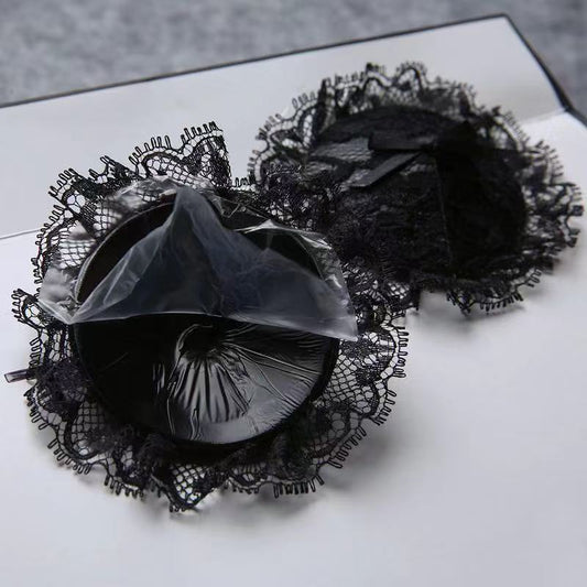 Black Lace Silicone Nipple Covers – Invisible Adhesive Pasties with Bow Design, Reusable Seamless Breast Petals for Women