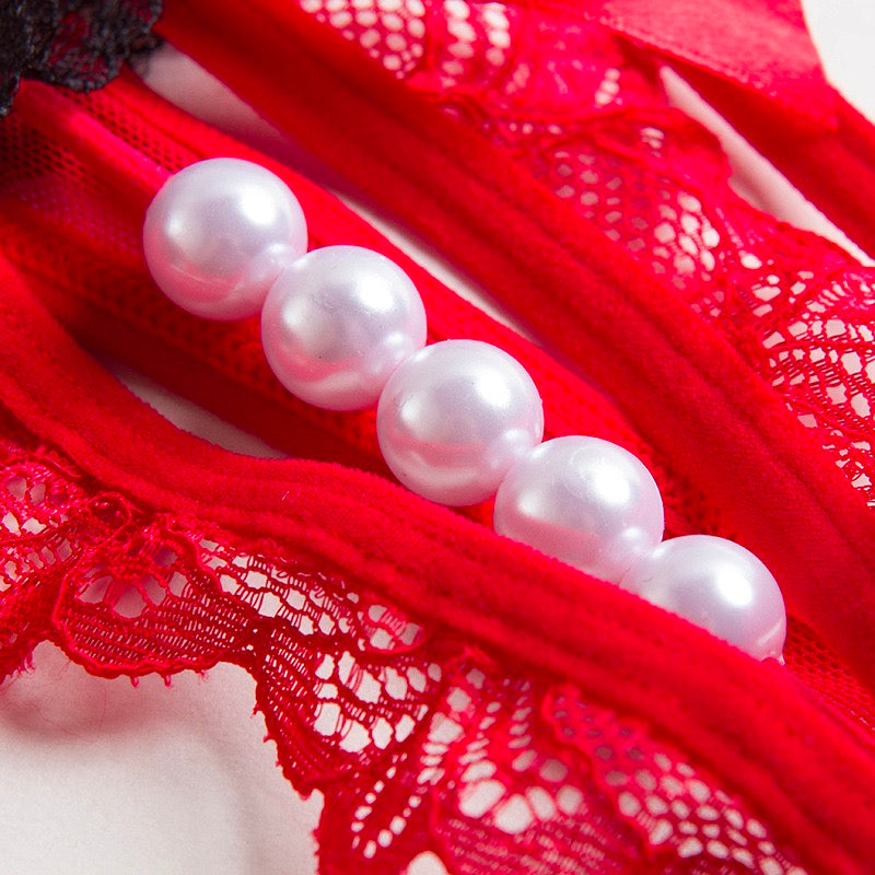 Lace Pearl Thong Panties – Open Crotch Hollow Out G-String Lingerie for Women