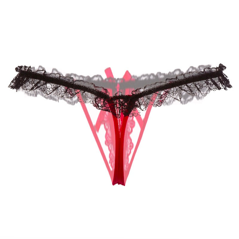 Lace Pearl Thong Panties – Open Crotch Hollow Out G-String Lingerie for Women