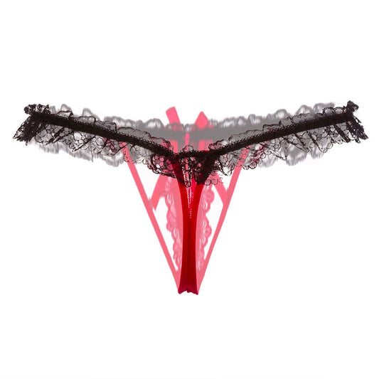 Lace Pearl Thong Panties – Open Crotch Hollow Out G-String Lingerie for Women